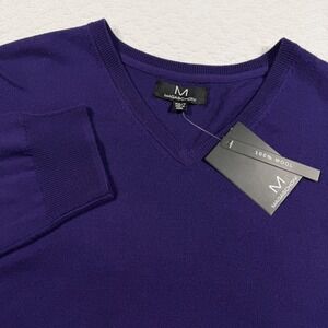 NWT Magaschoni Purple 100% Wool V-Neck Sweater Mens XXL Long Sleeve Preppy